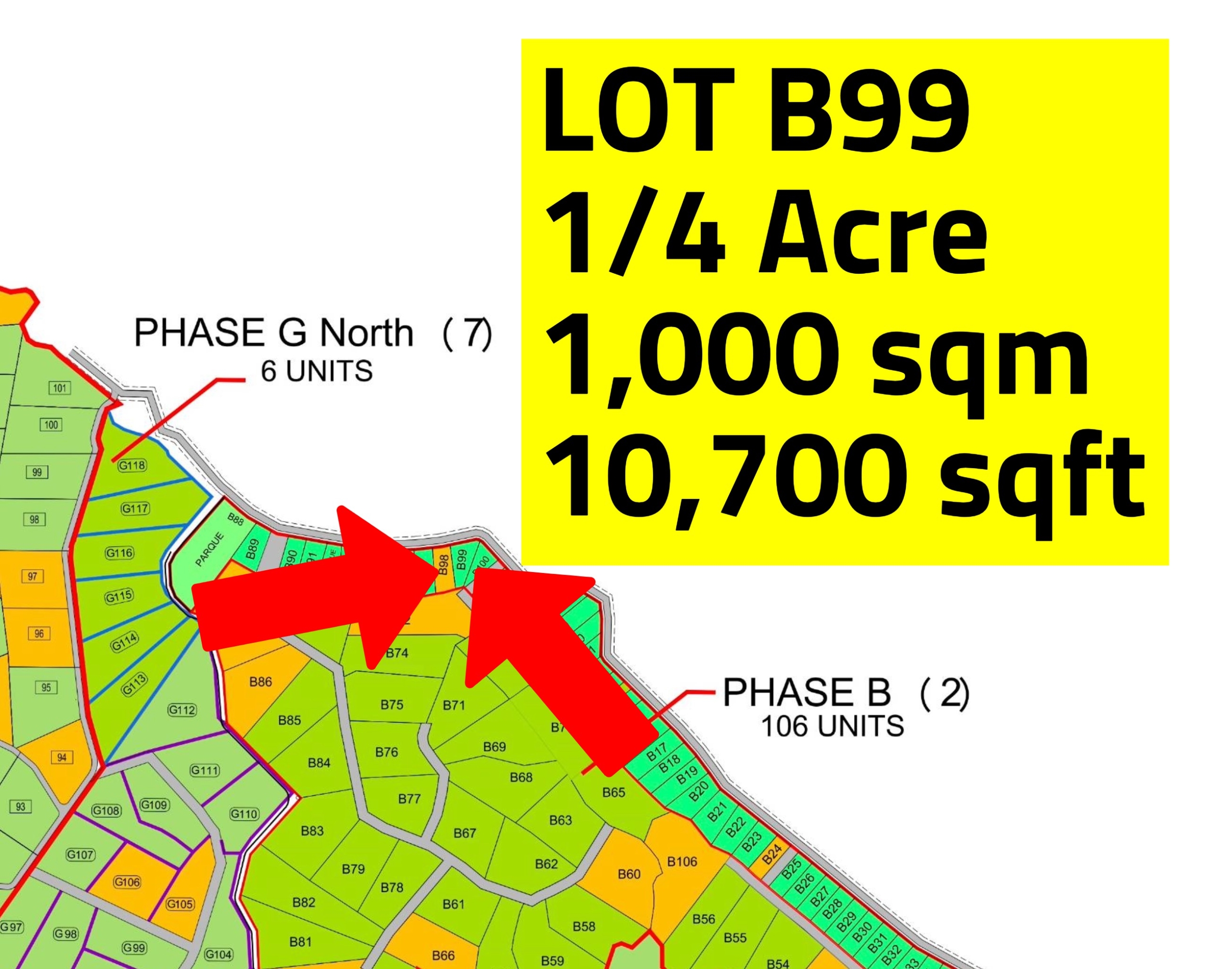 Lot B99 Playa Lagarto (map) with Markers close up ---