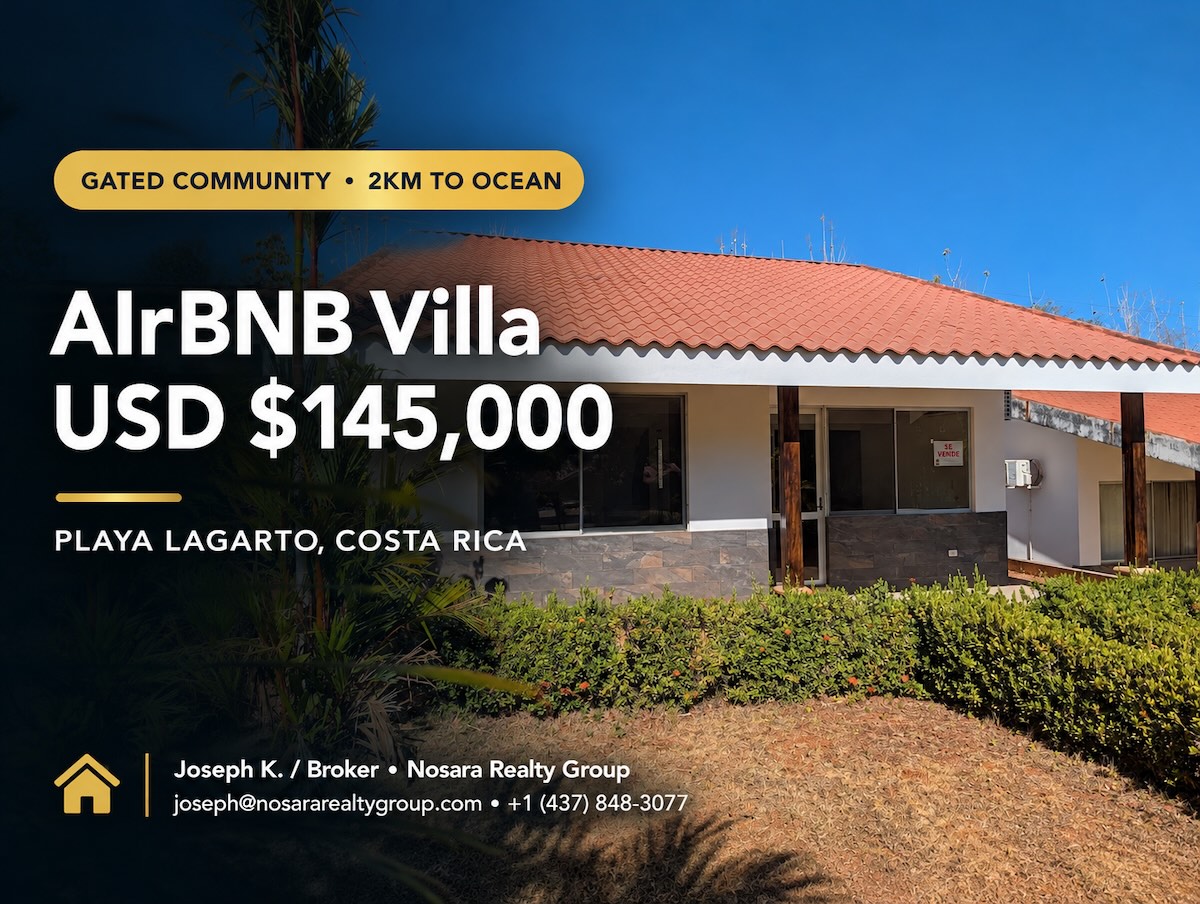 Playa Lagarto villa for sale with supplied house background and title “AIrBNB Villa USD $145,000
